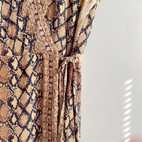 Joie Bethwyn Snakeskin Print Wrap Mini Dress in Fading Sun Brown, Size Small - Picture 6 of 14